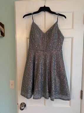City Studio Sparkling Gray Sequin Mini Dress